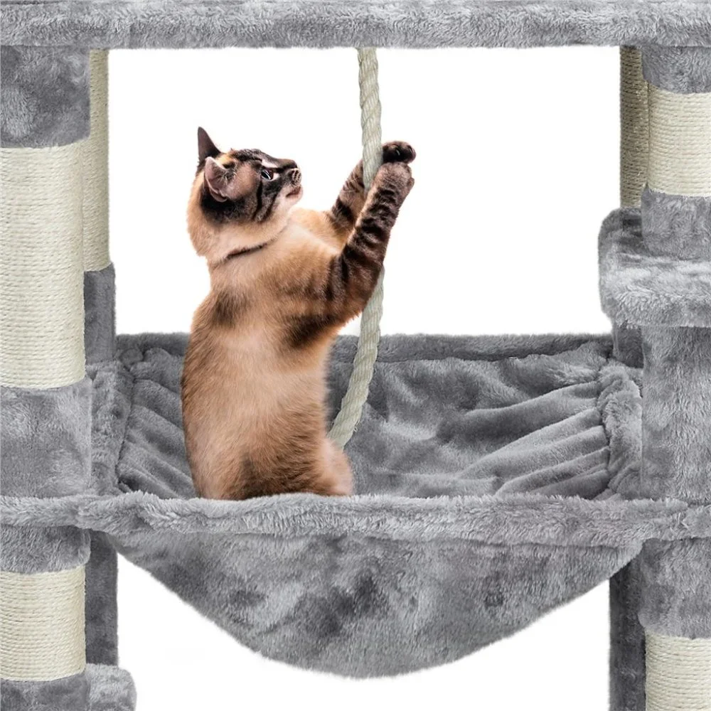 58-in Cat Tree & Condo Scratching Post Tower, Gray